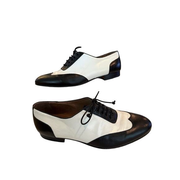 RARE VTG Italian Leather Spectator Shoes Women 9-9.5 Rockabilly Swing Blk/Wht - Picture 1 of 6